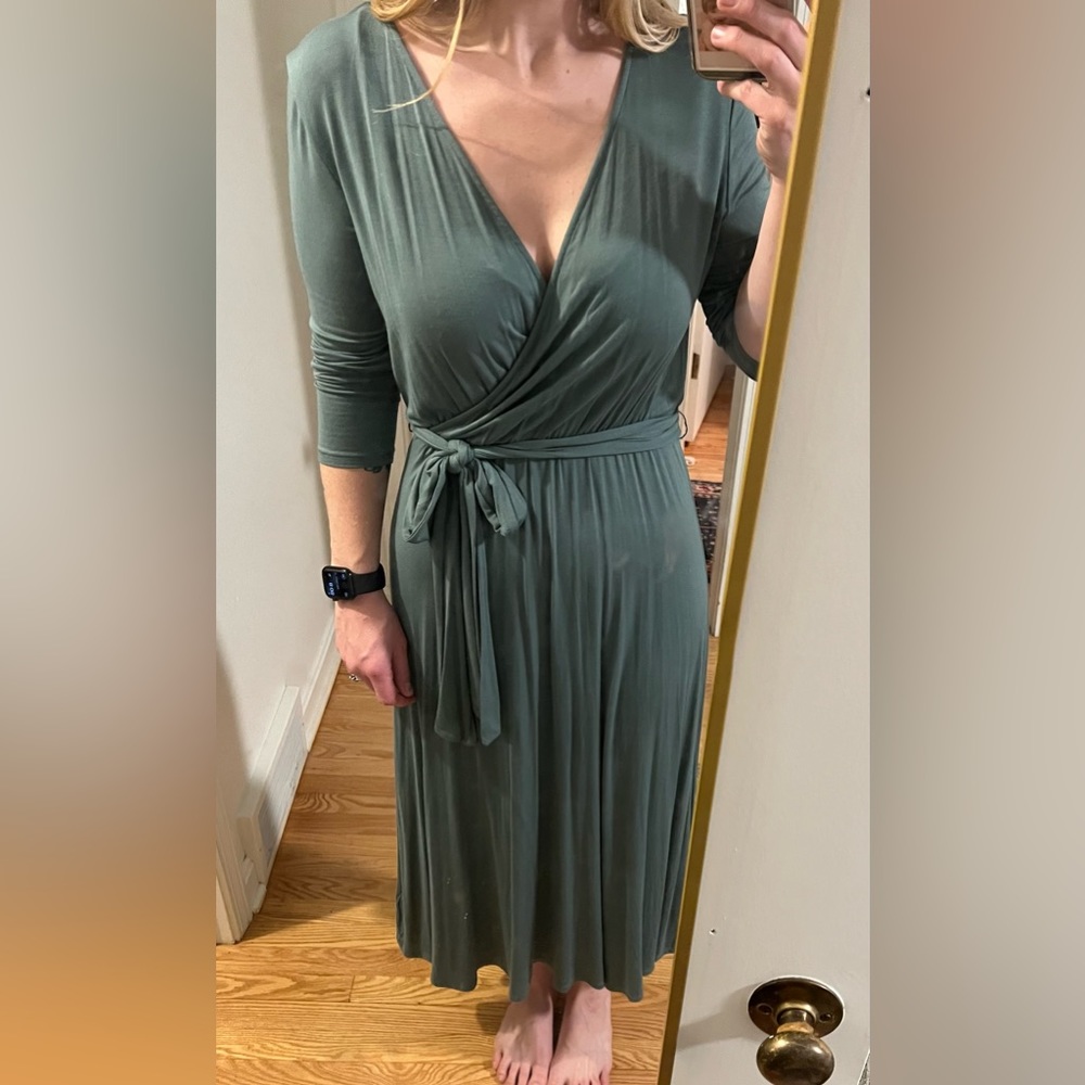 GAP Long Sleeve Faux Wrap Midi Dress - Size M Tall